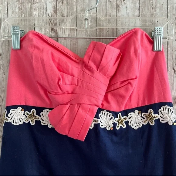 Lilly Pulitzer Krissa Strapless Pink and Navy Dress New Size 10 - Picture 5 of 5